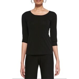 Eileen Fisher Silk Jersey 3/4-Sleeve Top Black L